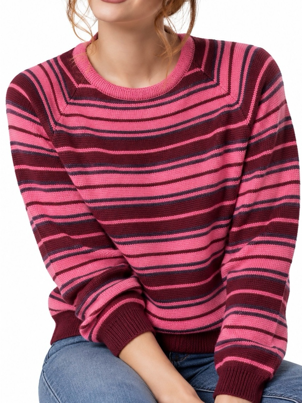 Demeter Vintage 100% Wool Pink & Burgundy Striped Crewneck Sweater